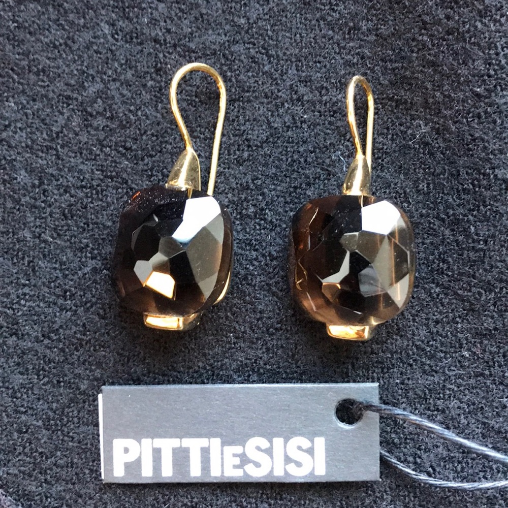Italian Smoky Quartz Drop Earrings – Gold‑Plated Cushion Cut, by PITTIe - Picture 3 of 9